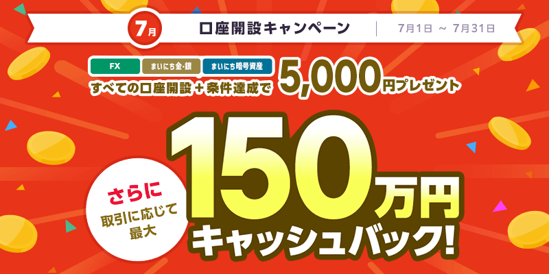 3口座で最大150万5,000円キャッシュバック!マネパ7月の新規口座開設キャンペーン