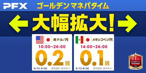 PFXスプレッド縮小！米ドル/円のゴールデンマネパタイム1日16時間へ大幅拡大のご案内