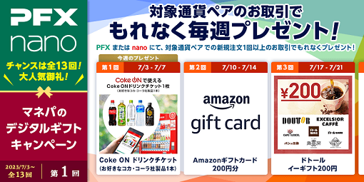 対象通貨ペアお取引でもれなく毎週プレゼント！マネパのデジタルギフトキャンペーン