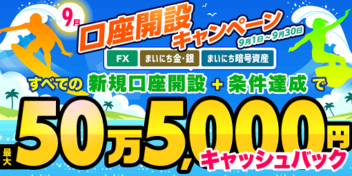 3口座で最大505,000円キャッシュバック!マネパ9月の新規口座開設キャンペーン