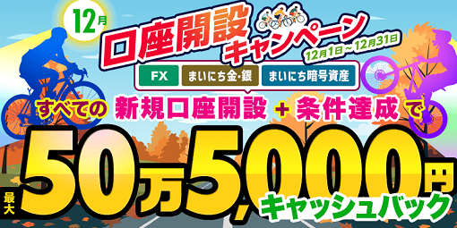 3口座で最大505,000円キャッシュバック！マネパ12月の新規口座開設キャンペーン