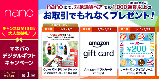 パートナーズFXnano対象通貨ペアで新規合計1,000通貨取引する パートナーズFXnano対象通貨ペアで新規合計1,000通貨取引する