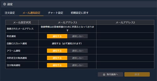 メール通知設定画面